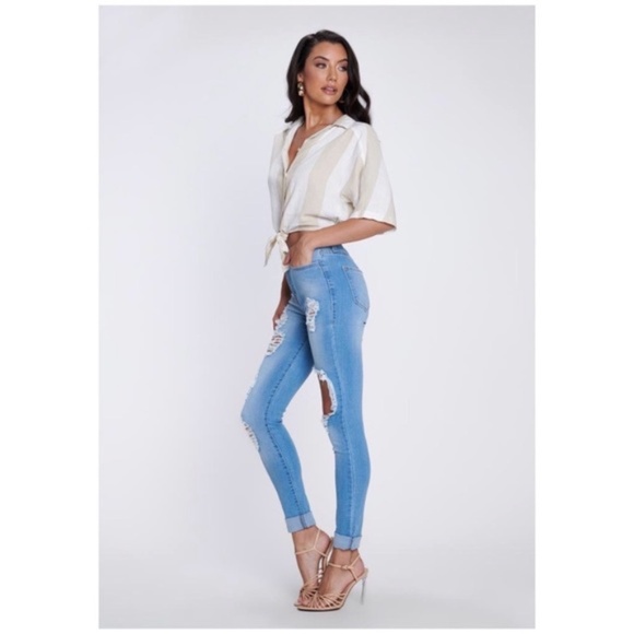 Vibrant MIU Distressed Tencel High Waist Skinny Jeans - Picture 4 of 7